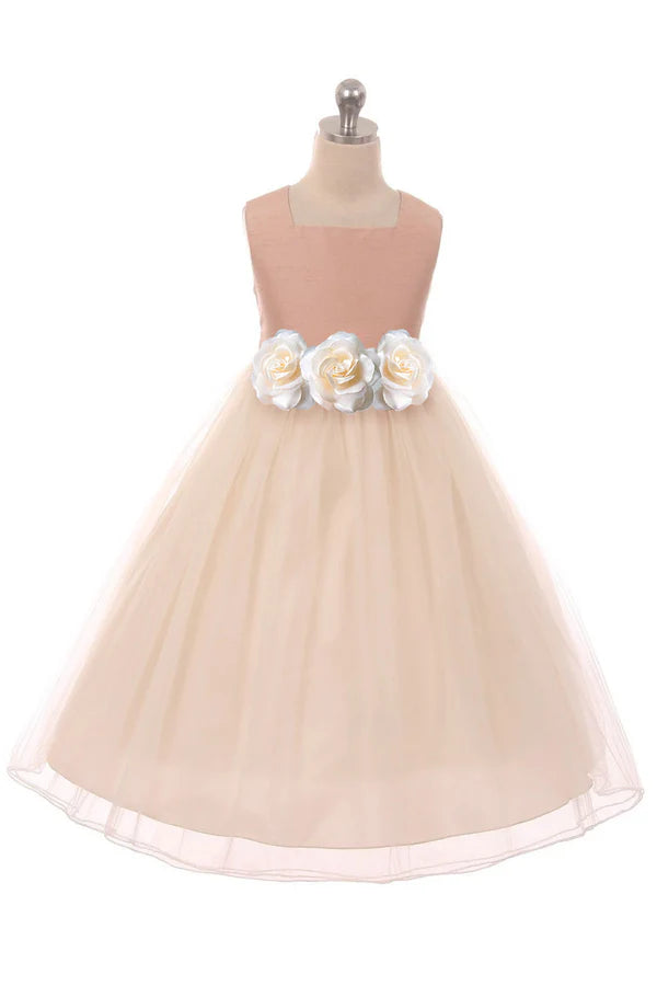 Vintage Rose Poly Silk Tulle Girls Plus Size Dress 20.5 / All Ivory Vintage Rose Poly Silk Tulle Girls Plus Size Dress 20.5 / All Ivory