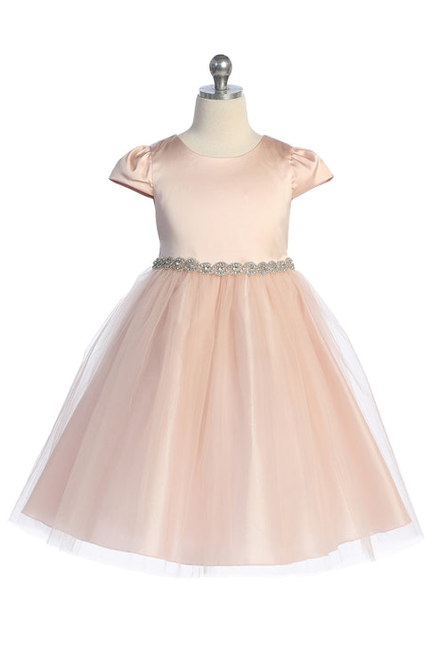 Capped Sleeve Satin & Tulle Plus Size Girl Party Dress by AS452-A Kids Dream - Girl Formal Dresses