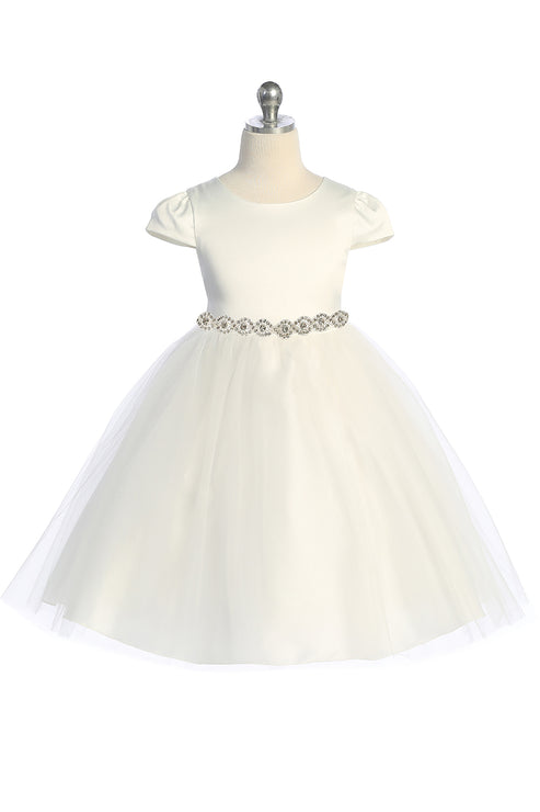 Capped Sleeve Satin & Tulle Plus Size Girl Party Dress by AS452-A Kids Dream - Girl Formal Dresses