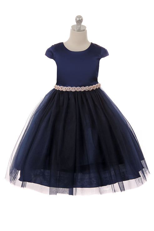 Capped Sleeve Satin & Tulle Plus Size Girl Party Dress by AS452-A Kids Dream - Girl Formal Dresses