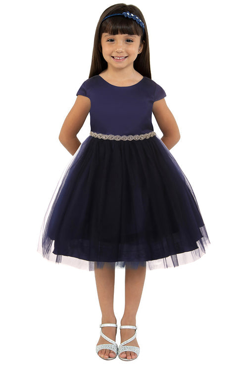 Capped Sleeve Satin & Tulle Plus Size Girl Party Dress by AS452-A Kids Dream - Girl Formal Dresses