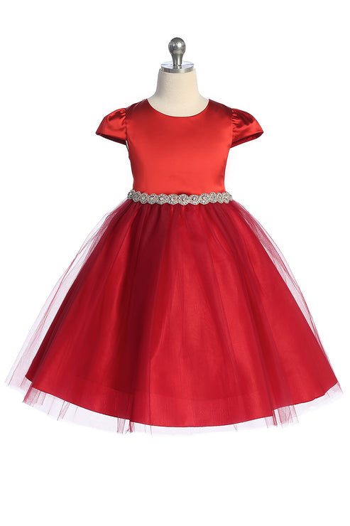 Capped Sleeve Satin & Tulle Plus Size Girl Party Dress by AS452-A Kids Dream - Girl Formal Dresses