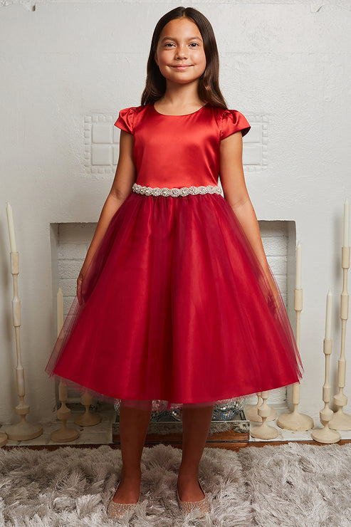 Capped Sleeve Satin & Tulle Plus Size Girl Party Dress by AS452-A Kids Dream - Girl Formal Dresses