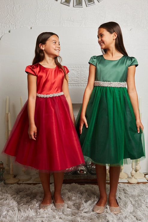 Capped Sleeve Satin & Tulle Plus Size Girl Party Dress by AS452-A Kids Dream - Girl Formal Dresses