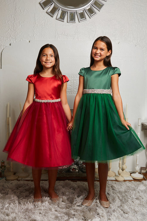 Capped Sleeve Satin & Tulle Plus Size Girl Party Dress by AS452-A Kids Dream - Girl Formal Dresses