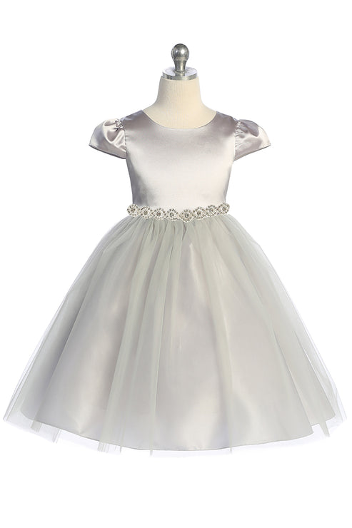 Capped Sleeve Satin & Tulle Plus Size Girl Party Dress by AS452-A Kids Dream - Girl Formal Dresses