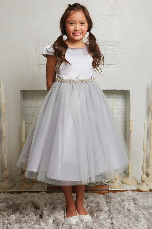 Capped Sleeve Satin & Tulle Plus Size Girl Party Dress by AS452-A Kids Dream - Girl Formal Dresses