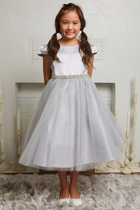 Capped Sleeve Satin & Tulle Plus Size Girl Party Dress by AS452-A Kids Dream - Girl Formal Dresses