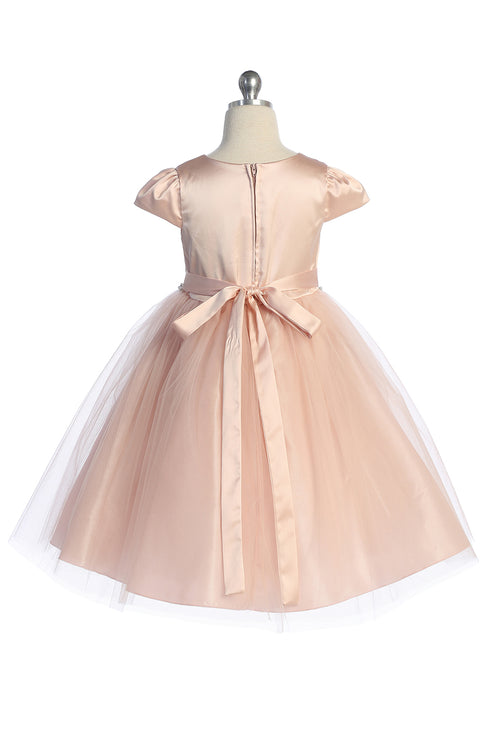 Capped Sleeve Satin & Tulle Plus Size Girl Party Dress by AS452-A Kids Dream - Girl Formal Dresses