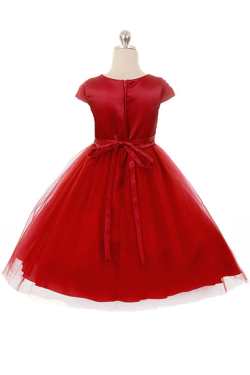 Capped Sleeve Satin & Tulle Plus Size Girl Party Dress by AS452-A Kids Dream - Girl Formal Dresses