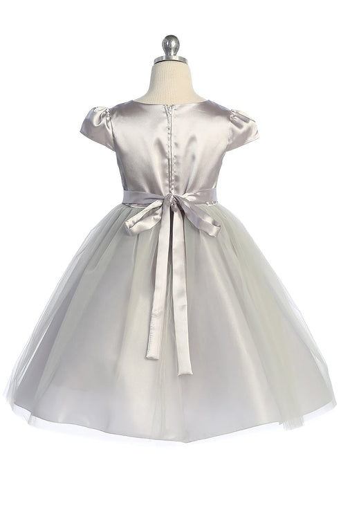 Capped Sleeve Satin & Tulle Plus Size Girl Party Dress by AS452-A Kids Dream - Girl Formal Dresses