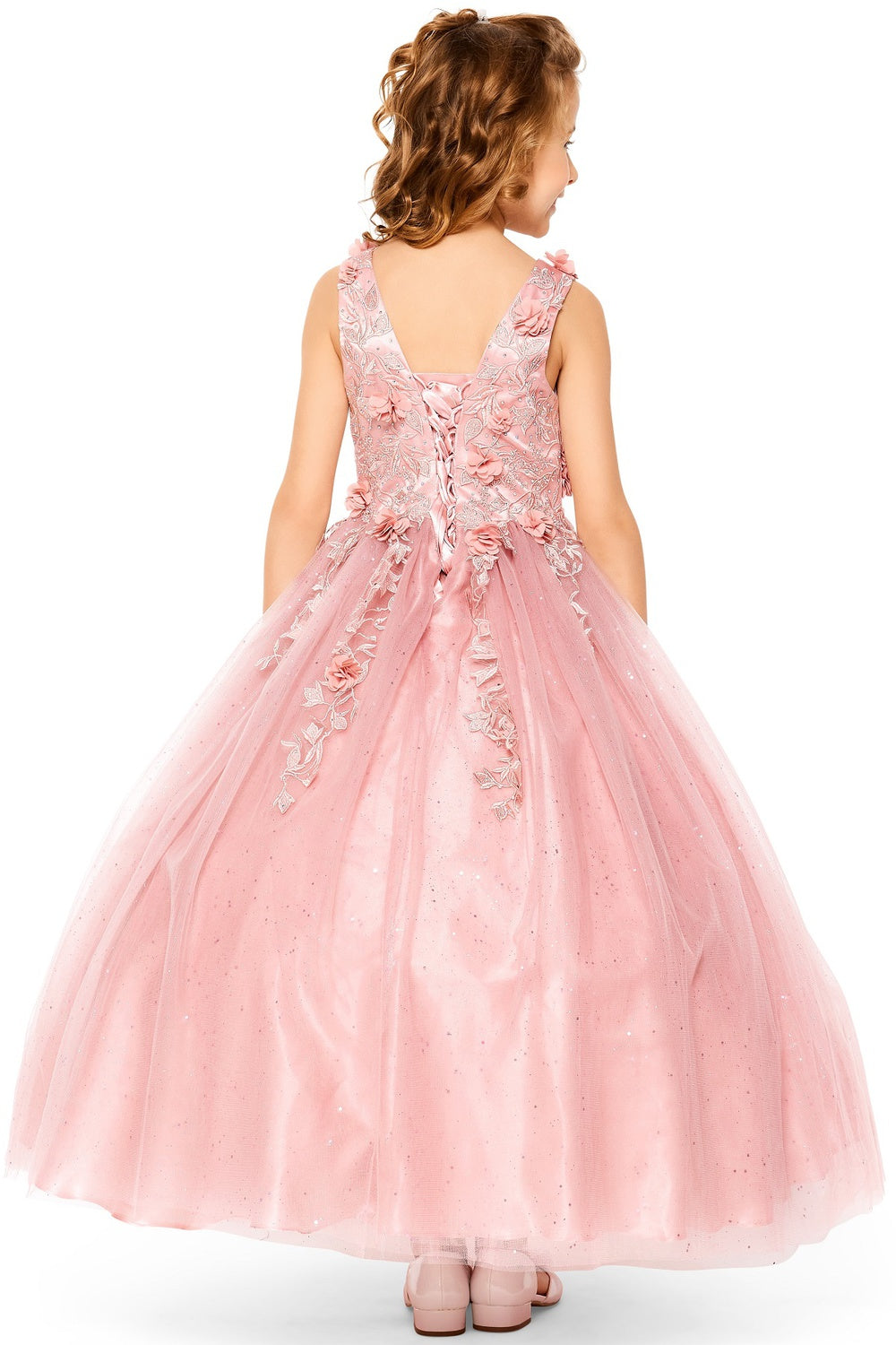 Floral Sequin Tulle Girl Mini Quince by Cinderella Couture USA AS5107