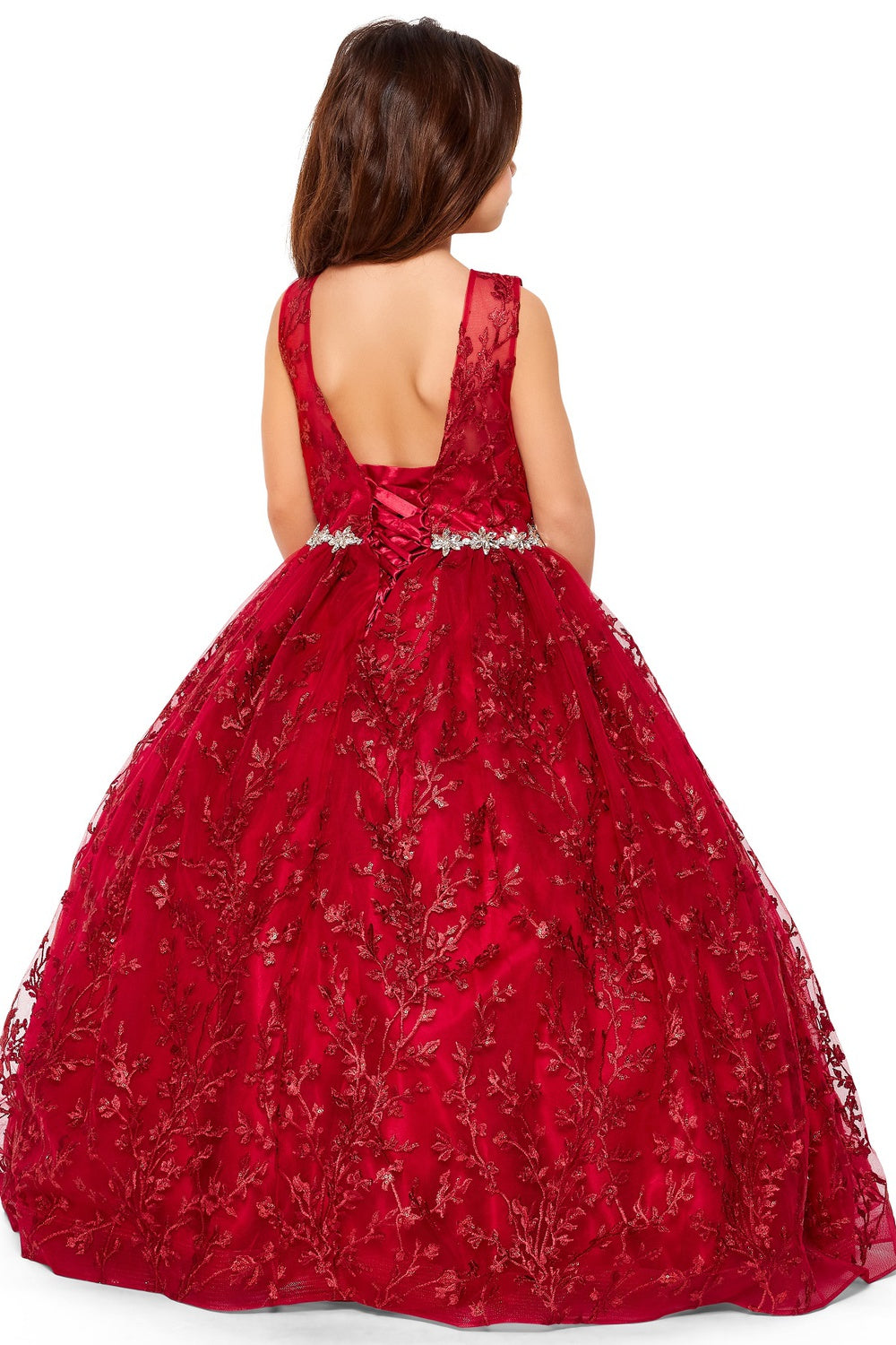 mini quinceanera dresses burgundy Big Girls Glitter Embroidered Rhinestone Belt Ball Gown 16 Train Neckline