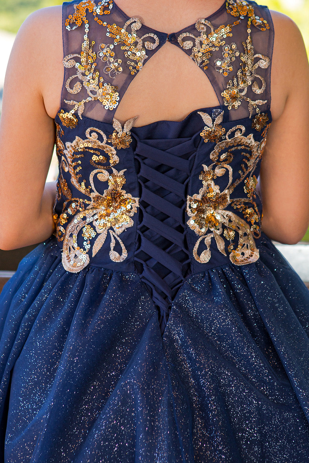 Applique Sleeveless Girl Party Dress by Cinderella Couture USA AS5124 2 / Navy