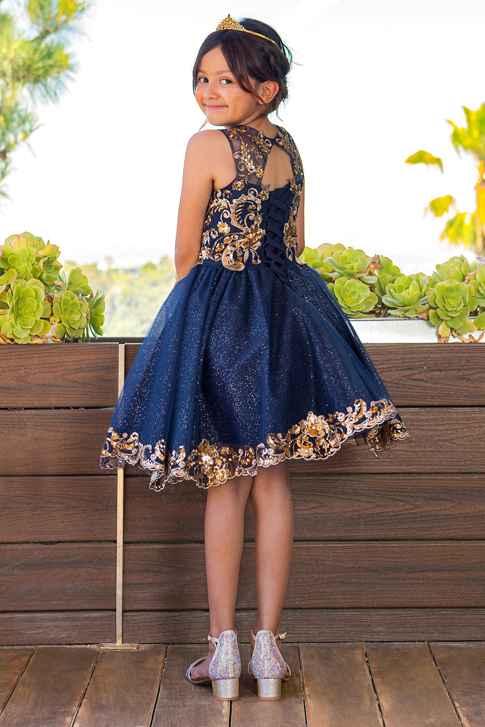 Applique Sleeveless Girl Party Dress by Cinderella Couture USA AS5124 2 / Navy