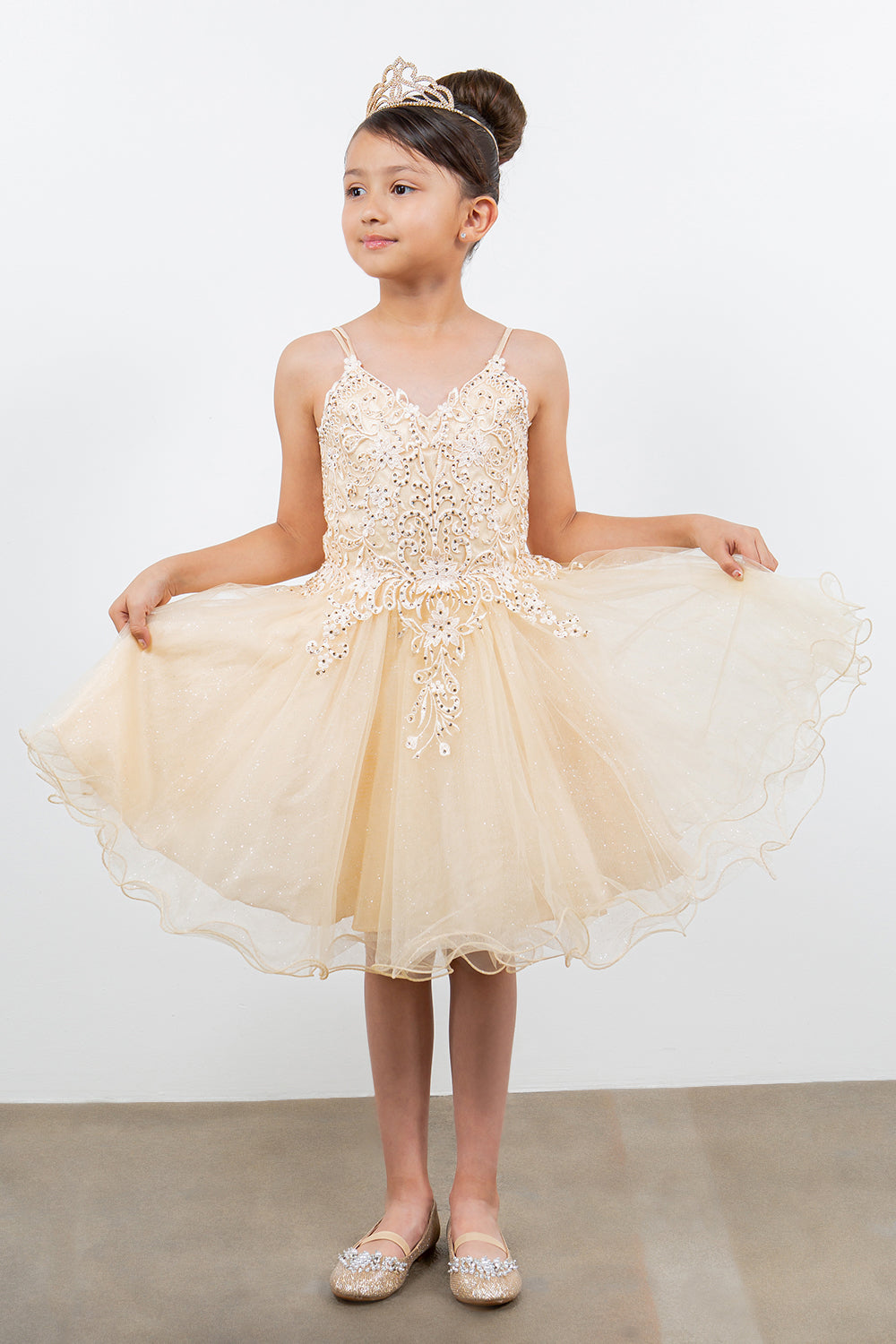 Embroidered Spaghetti Tulle Girl Party Dress by Cinderella Couture USA AS5125