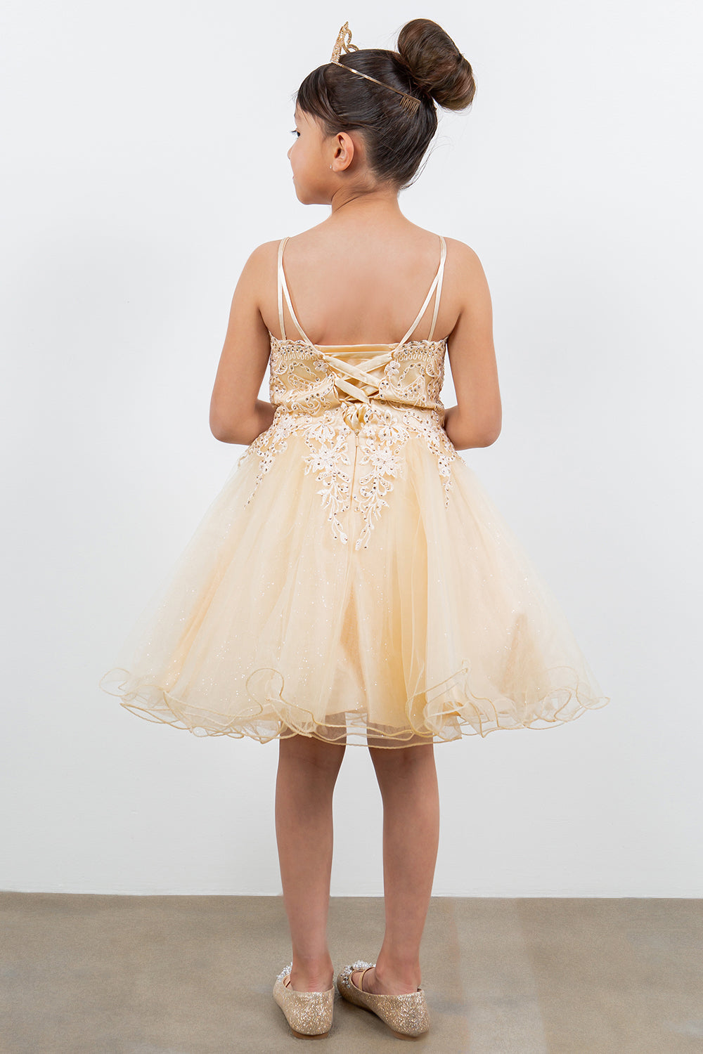 Embroidered Spaghetti Tulle Girl Party Dress by Cinderella Couture USA AS5125