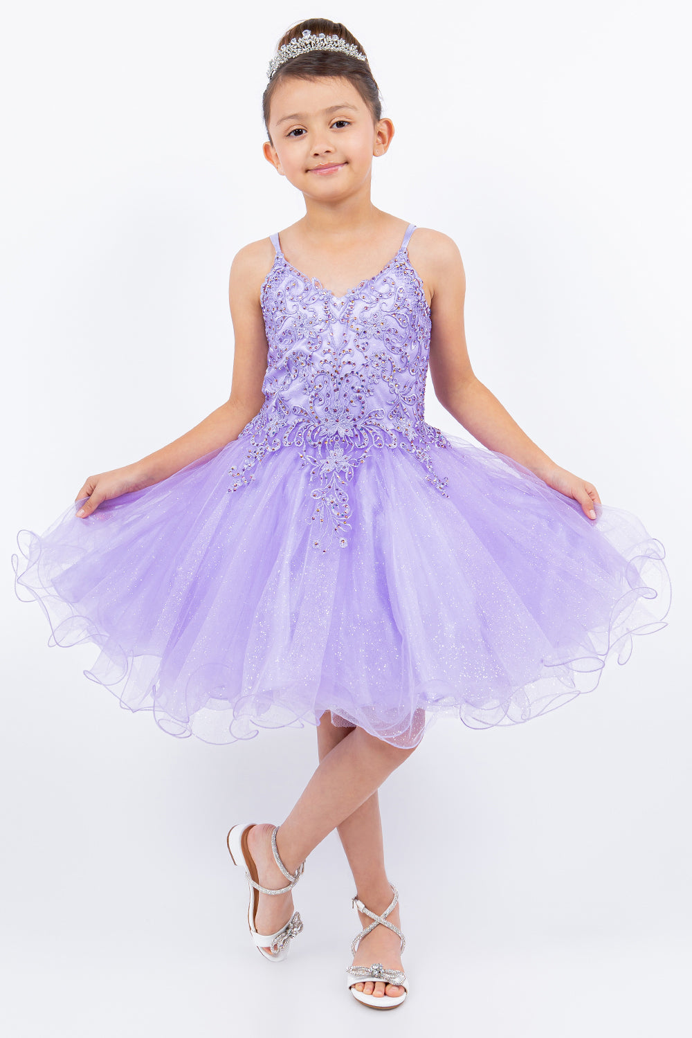 Embroidered Spaghetti Tulle Girl Party Dress by Cinderella Couture USA AS5125