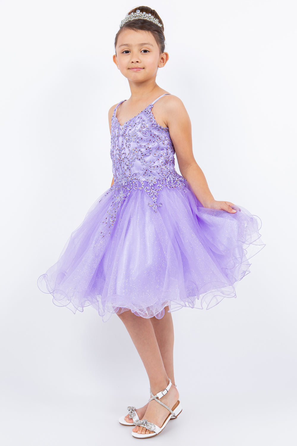 Embroidered Spaghetti Tulle Girl Party Dress by Cinderella Couture USA AS5125