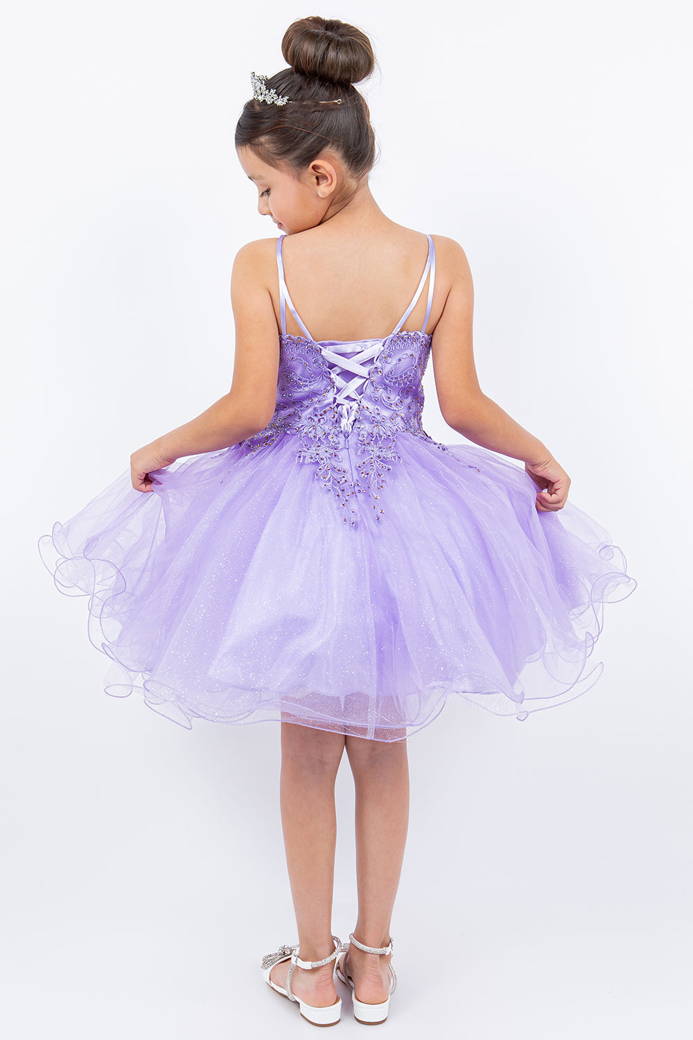 Embroidered Spaghetti Tulle Girl Party Dress by Cinderella Couture USA AS5125