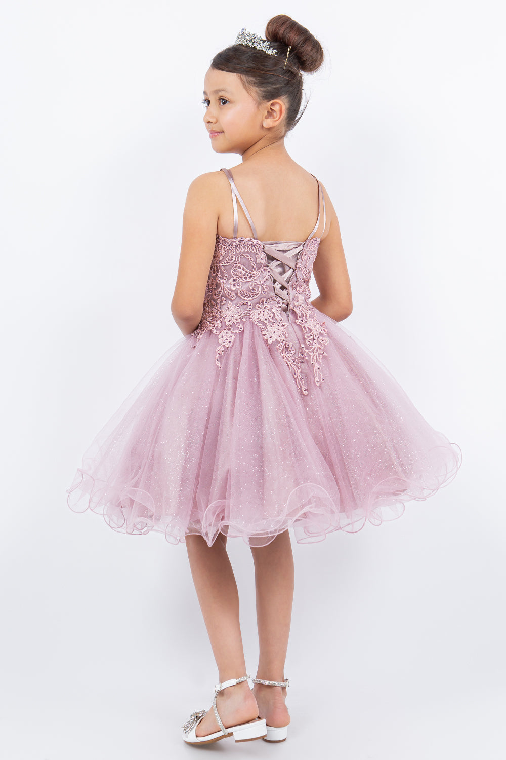 Embroidered Spaghetti Tulle Girl Party Dress by Cinderella Couture USA AS5125