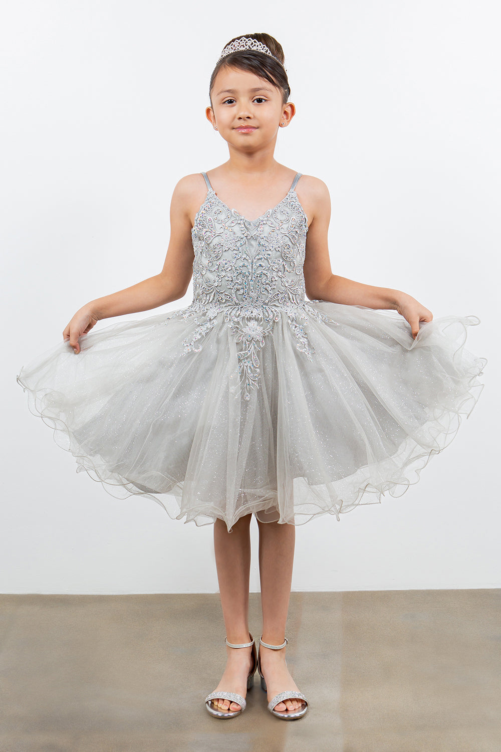 Embroidered Spaghetti Tulle Girl Party Dress by Cinderella Couture USA AS5125