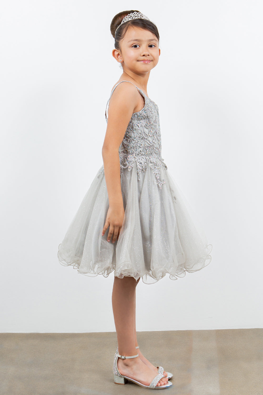 Embroidered Spaghetti Tulle Girl Party Dress by Cinderella Couture USA AS5125