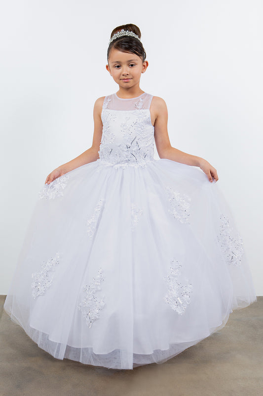 Beautiful Illusion Tulle 3D Flower Girl Dress by Cinderella Couture USA AS5126