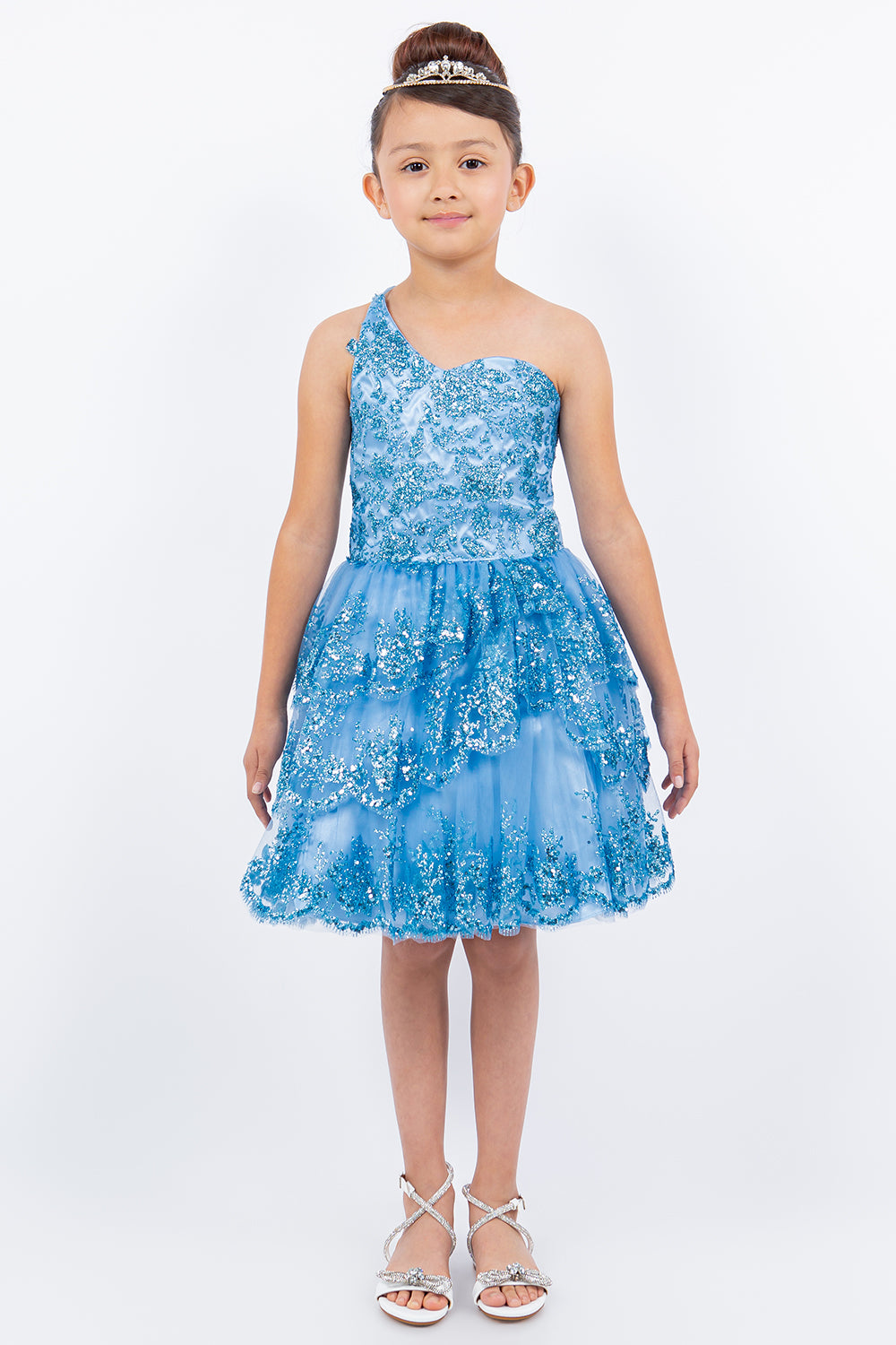 Glitter Flower One Shoulder Girl Party Dress by Cinderella Couture USA AS5132