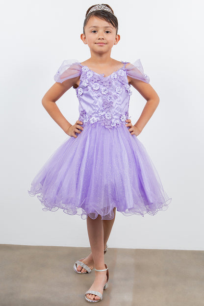 Glittter Flower Shoulder Strap Girl Party Dress by Cinderella Couture USA AS5134