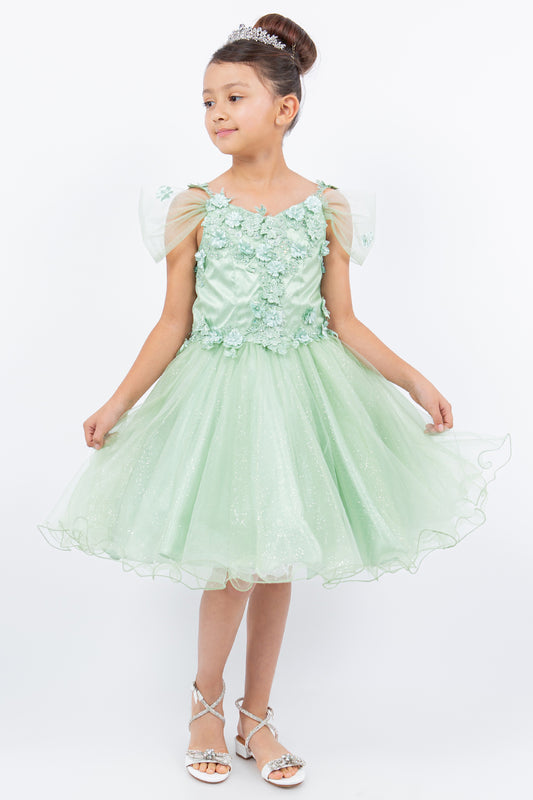 Glittter Flower Shoulder Strap Girl Party Dress by Cinderella Couture USA AS5134