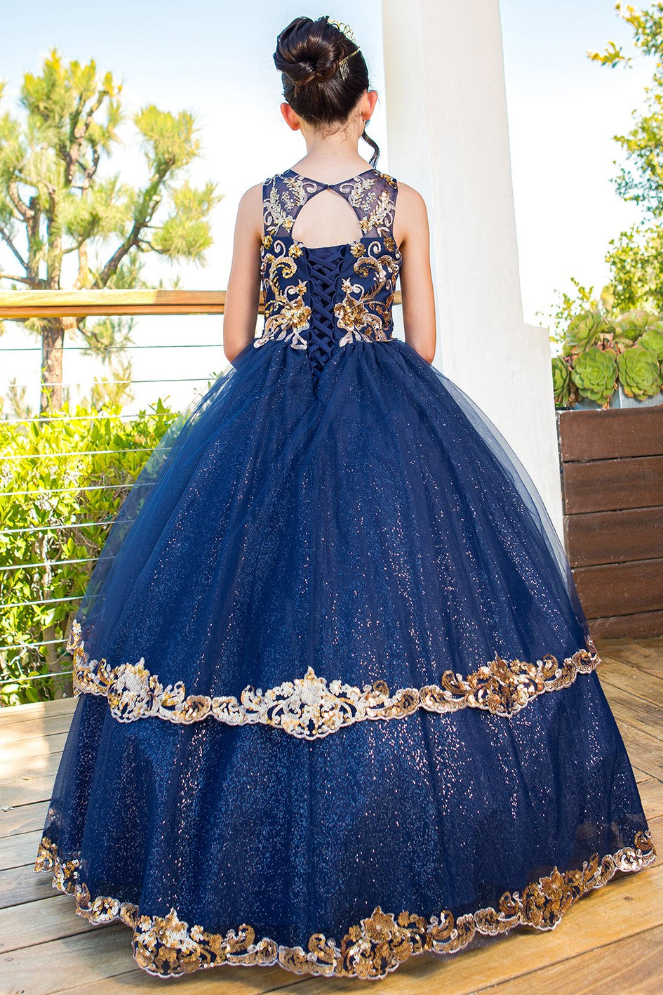 quince formal dresses MINI QUINCE / GIRLS PAGEANT TULLE DRESS BY CINDERELLA COUTURE STYLE 5163 5163X NAVY BLUE / 12