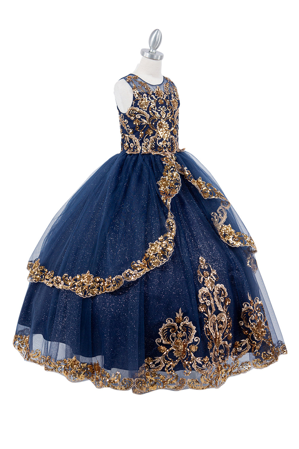 silver or gold jewelry with maroon dress Gold Sequin Ivory Tulle Square Neck Ball Gown Flower Girl Dresses, CF0 –  clover sew main image 1