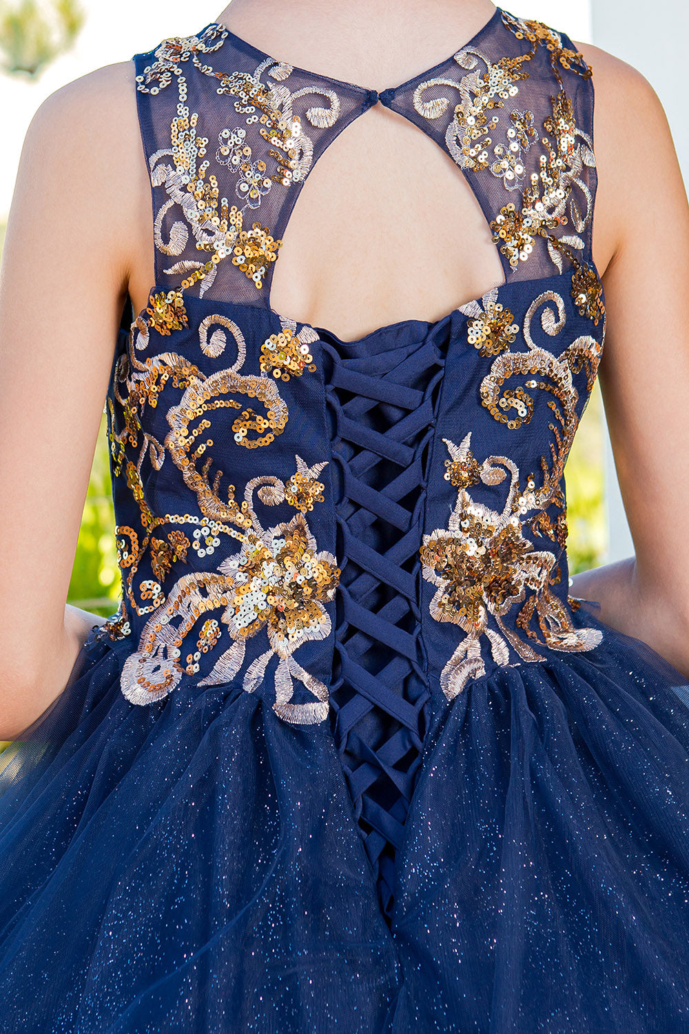 Cinderella Couture USA AS5163 Satin Glittered Tulle Mini Quince Gown 12 / Navy