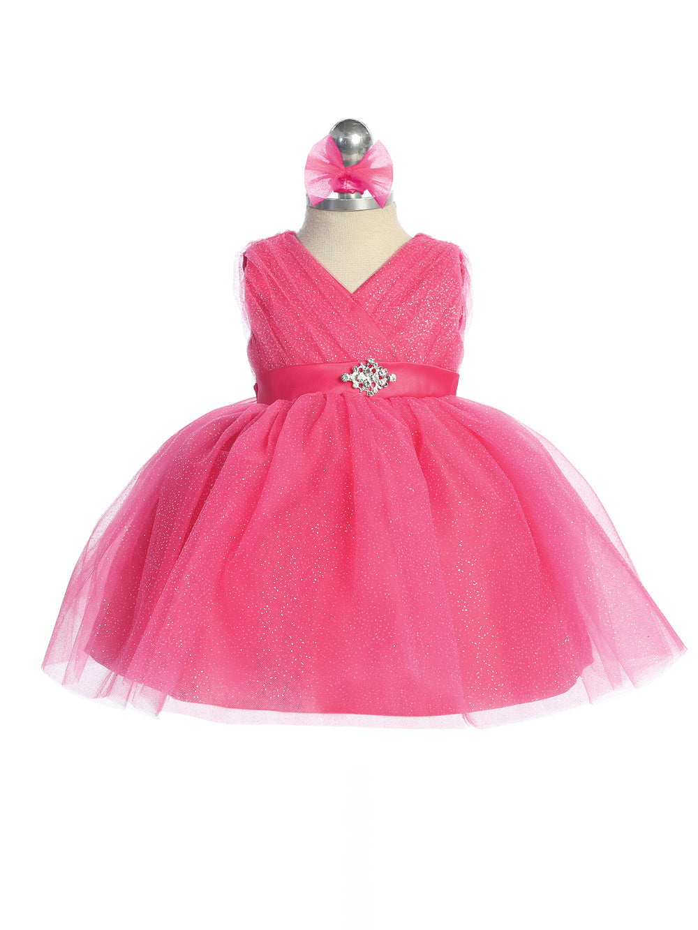 Baby Girl Glitter V Neck Tulle Dress by TIPTOP KIDS - AS5698S