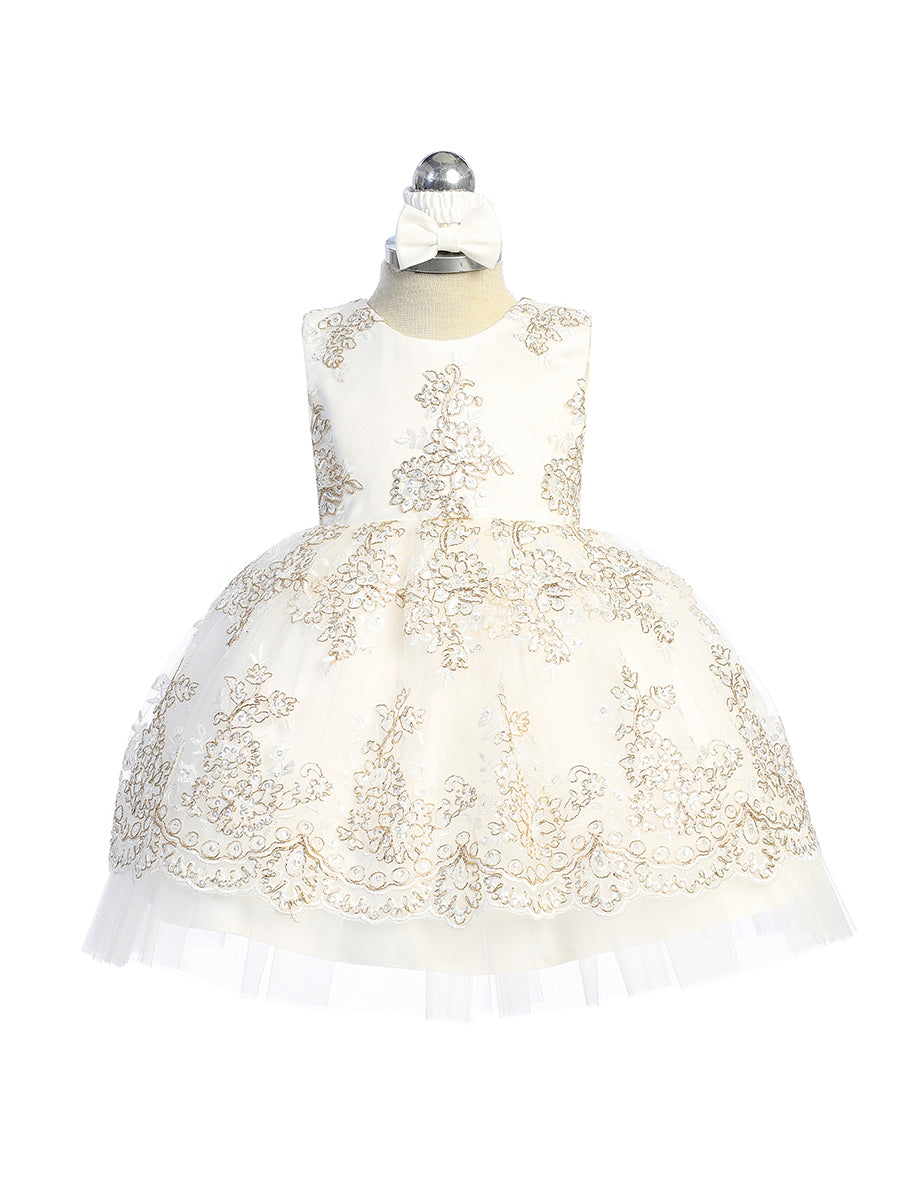 Baby Girl Tulle Metallic Lace Embroidery Dress by TIPTOP KIDS - AS5816S