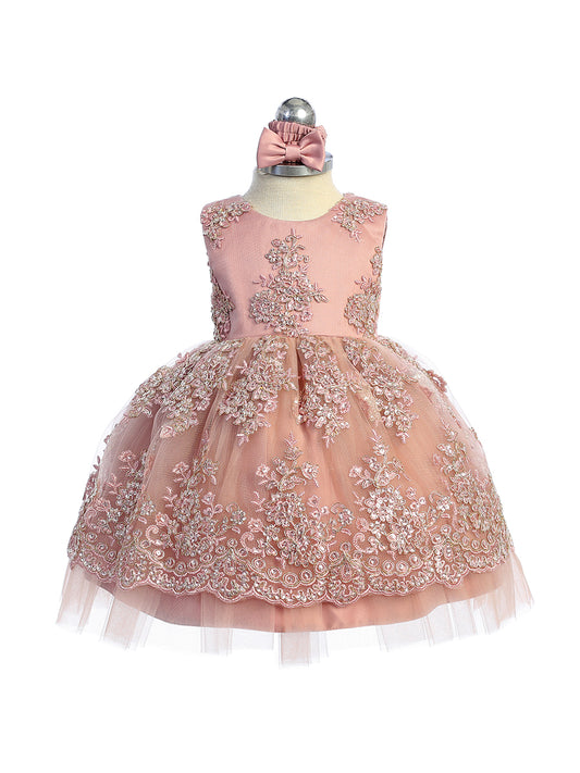 Baby Girl Tulle Metallic Lace Embroidery Dress by TIPTOP KIDS - AS5816S