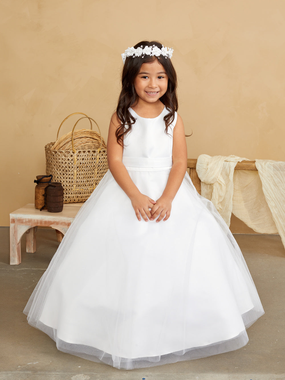 Girl Dress with Lovely Satin Bodice and Tulle Skirt Dress by TIPTOP KIDS - AS5836