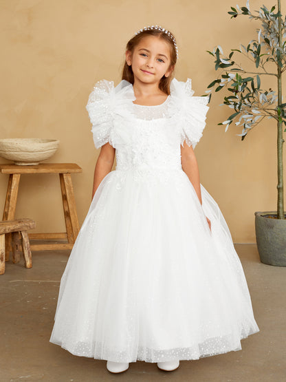 Flower Girl Polka Dot Glitter Dress Puffy Sleeves with by TIPTOP KIDS - AS5843