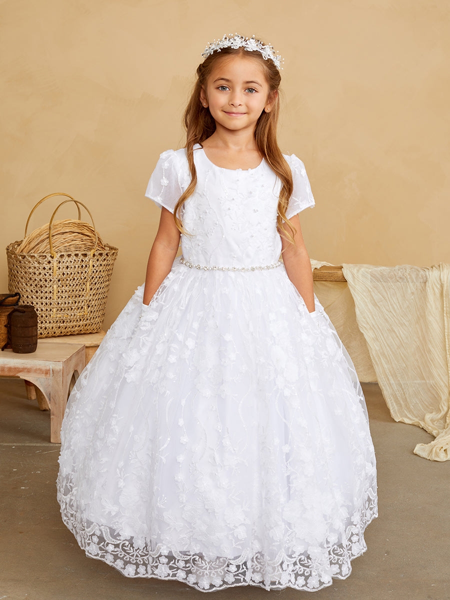Baby Dress with Jewel Design with 3D Floral Overlay by TIPTOP KIDS - AS5845S