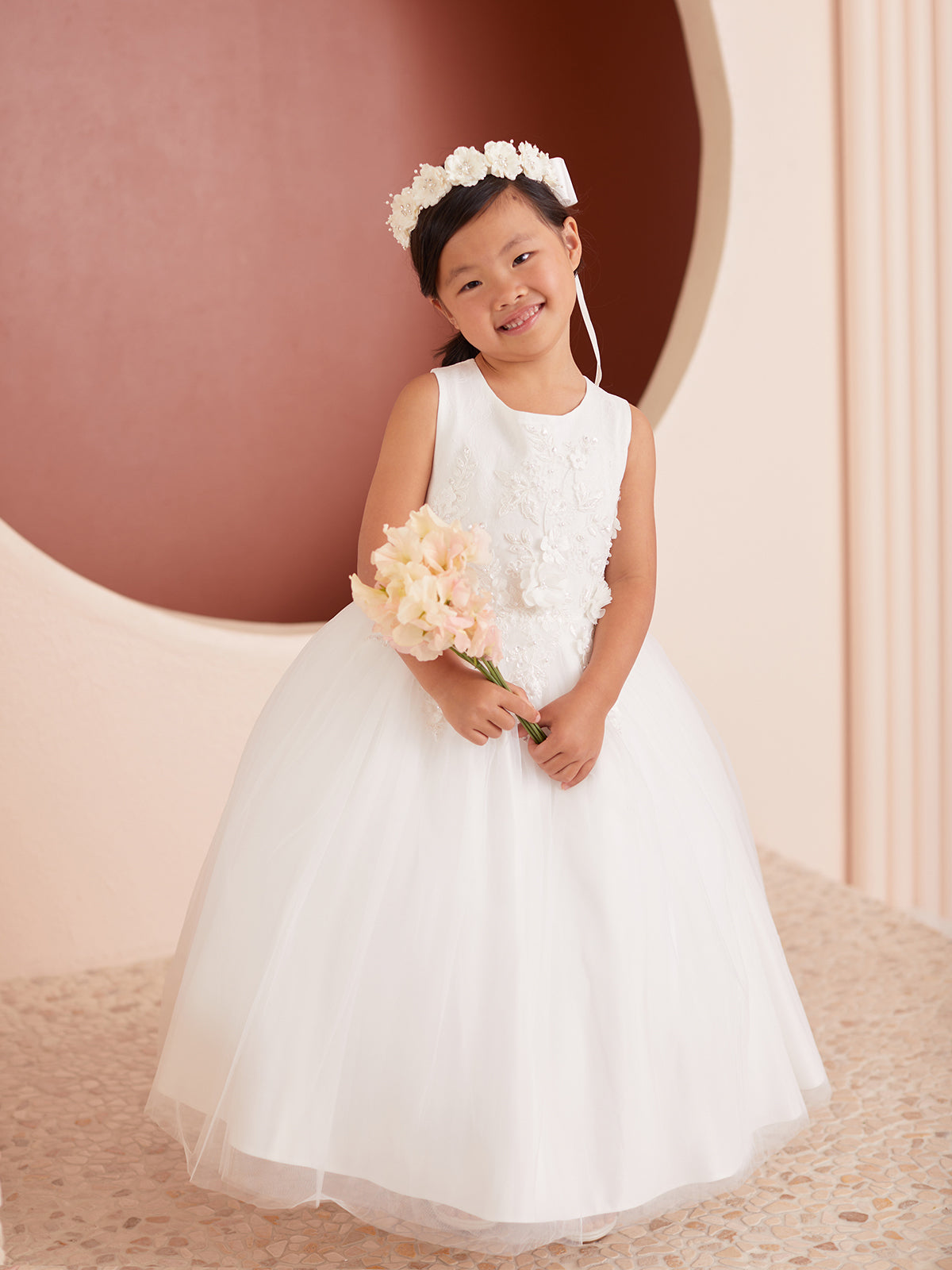 3D Lace Bodice Flowers Girl Dress by TIPTOP KIDS - AS5857 10 / Ivory 3D Lace Bodice Flowers Girl Dress by TIPTOP KIDS - AS5857 10 / Ivory