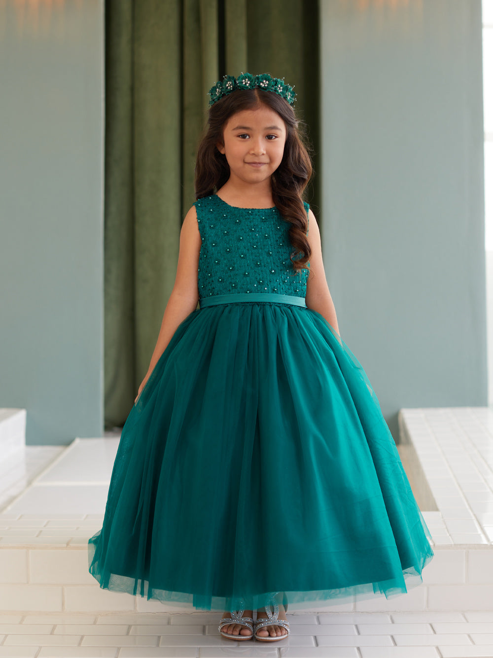Daisy Bodice Boat Neck Flowers Girl Dress by Tiptop Kids