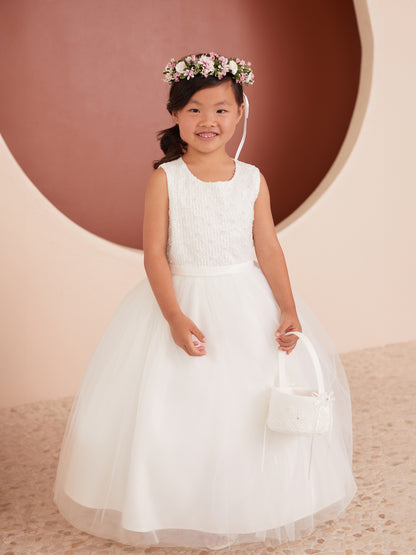 Daisy Bodice Boat Neck Flowers Girl Dress by TIPTOP KIDS - AS5864