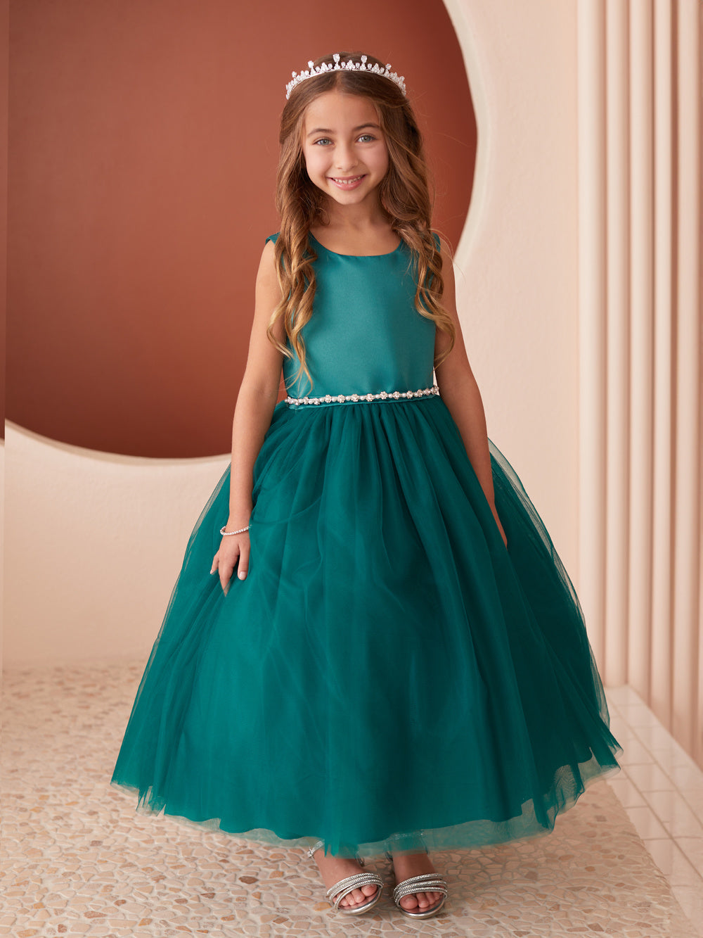 Satin Bodice with Tulle Flowers Girl Dress by TIPTOP KIDS - AS5872 10 / Emerald Satin Bodice with Tulle Flowers Girl Dress by TIPTOP KIDS - AS5872 10 / Emerald