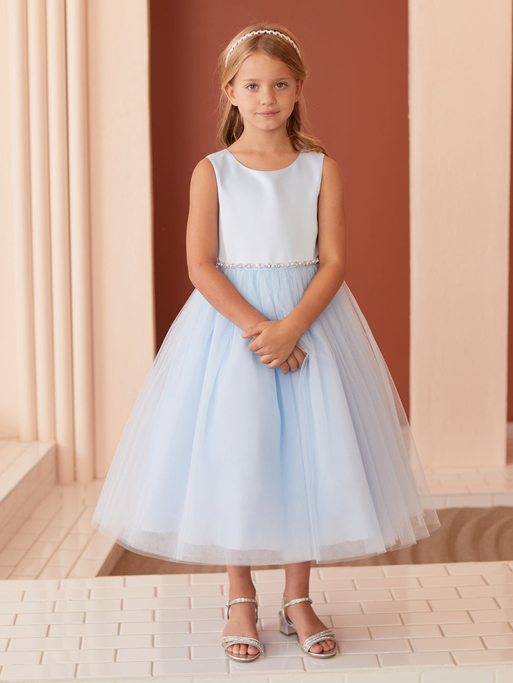 Satin Bodice with Tulle Flowers Girl Dress by TIPTOP KIDS - AS5872