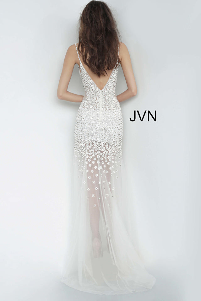 Jovani 60695 Beaded V-Neckline Spaghetti Straps Dress - Special Occasion