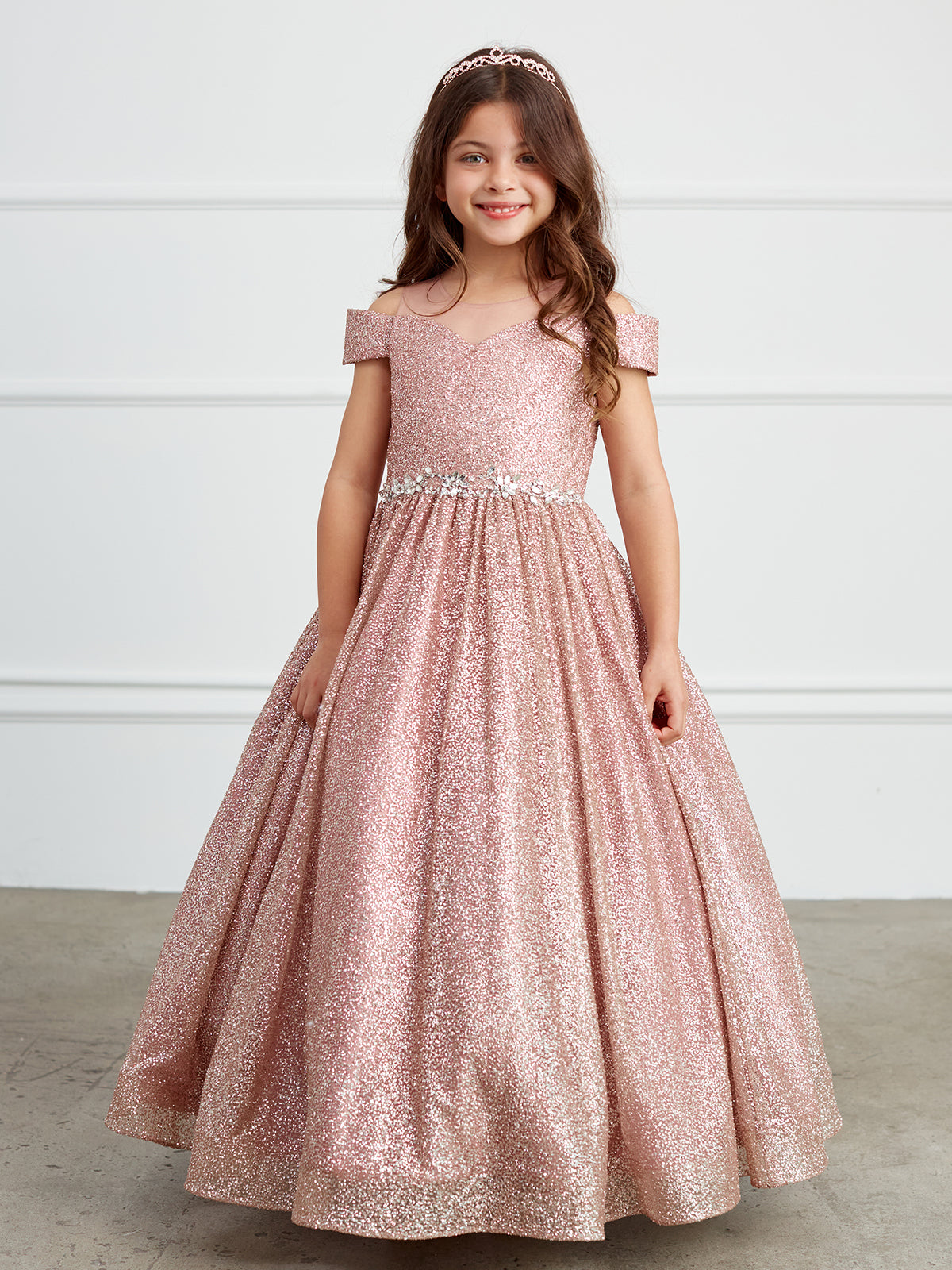 Girl Dress with Glitter Illusion Neckline by TIPTOP KIDS - AS7029