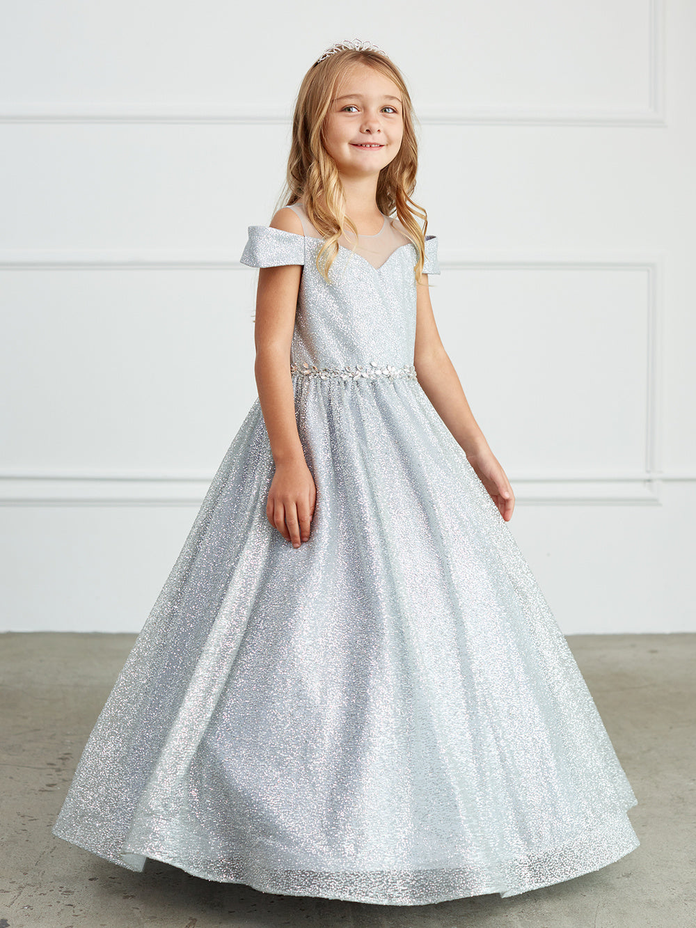 Girl Dress with Glitter Illusion Neckline by TIPTOP KIDS AS7029
