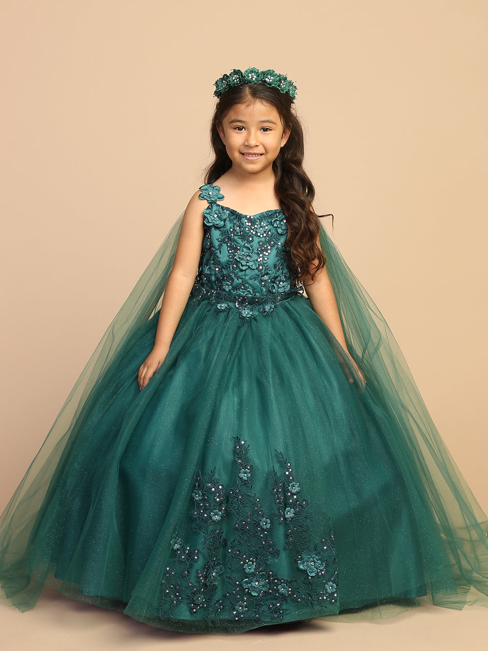 Girl Dress with Glitter Tulle Skirt by TIPTOP KIDS - AS7040 12 / Emerald Girl Dress with Glitter Tulle Skirt by TIPTOP KIDS - AS7040 12 / Emerald