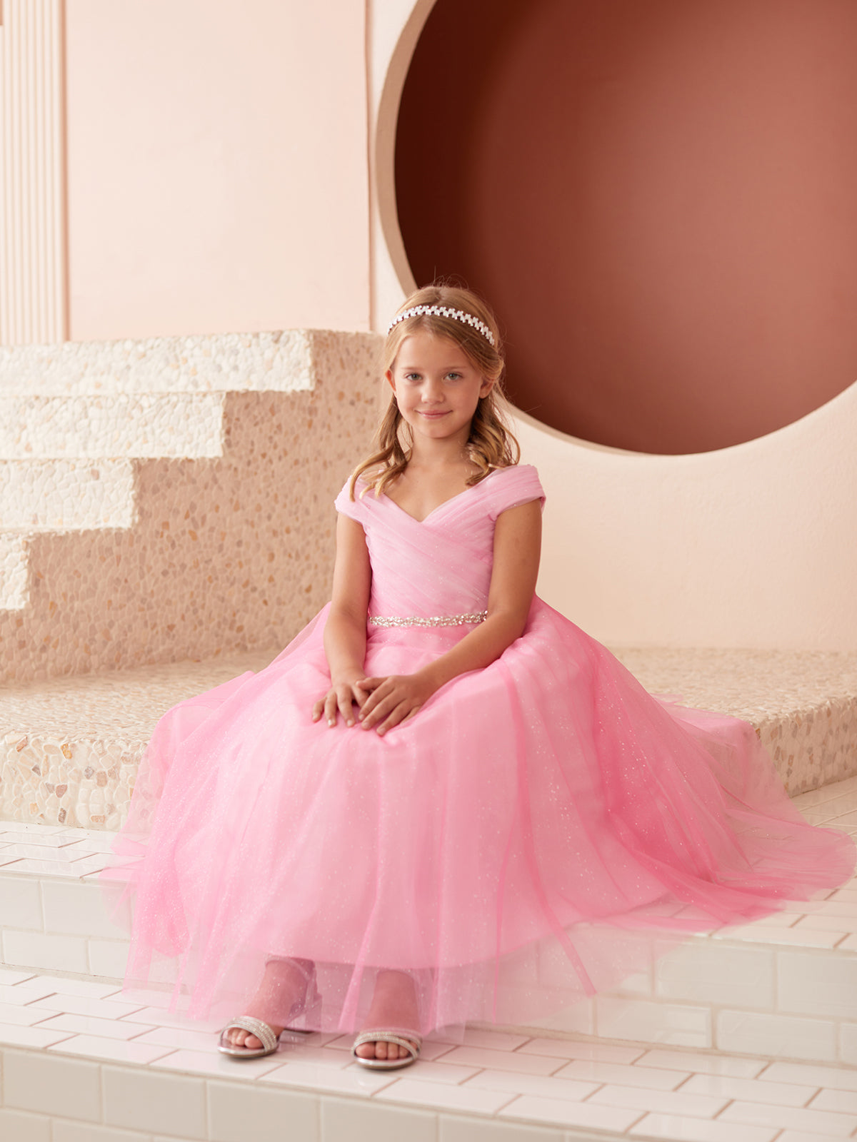 Girl Dress with Glitter Off The Shoulder Dress by TIPTOP KIDS - AS7043